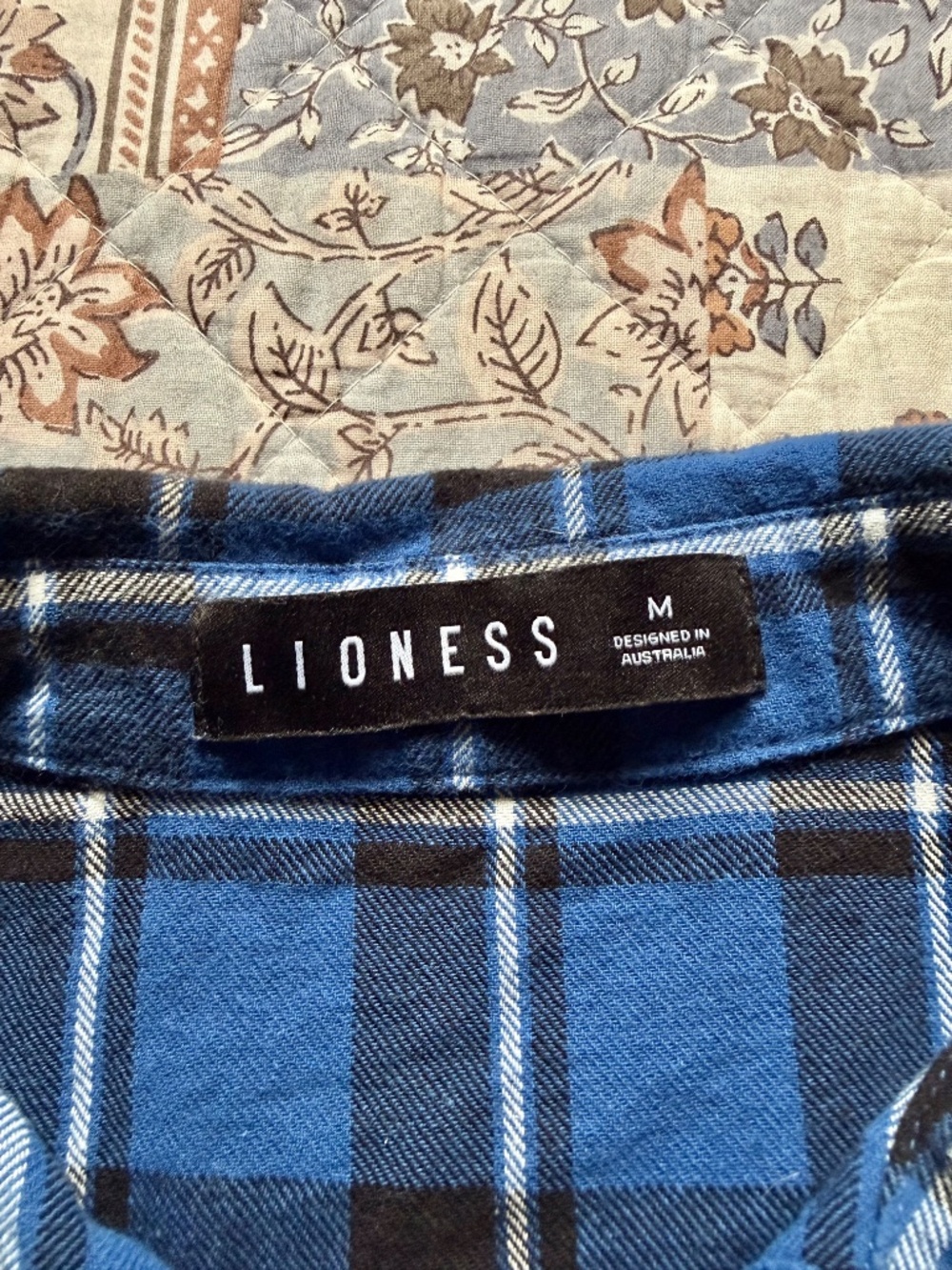 Lioness Hideaway Blue Plaid Cropped Wrap Tie Flannel Shirt - Picture 5 of 5